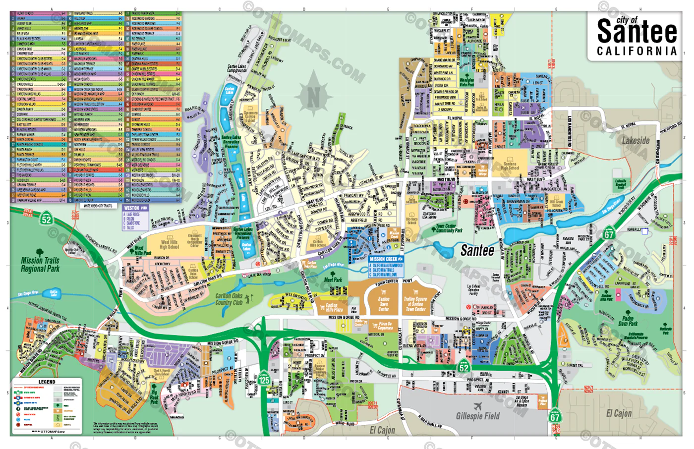 Santee Map, San Diego County, CA - FILES - PDF and AI, editable, vector, royalty free - Image 3