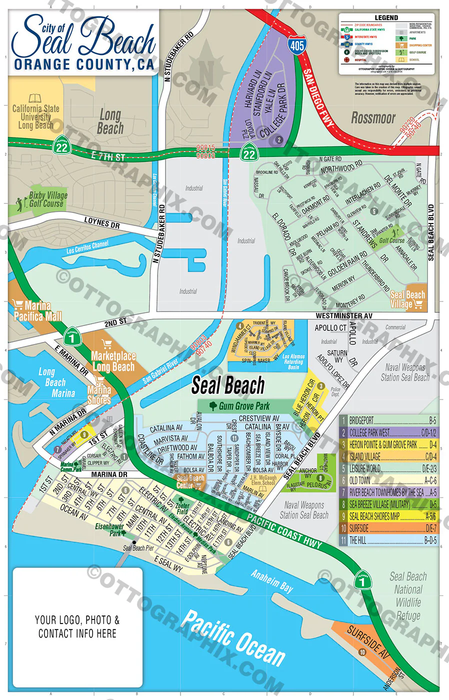 Seal Beach Map, Orange County, CA - FILES - PDF and AI, editable, vector, royalty free