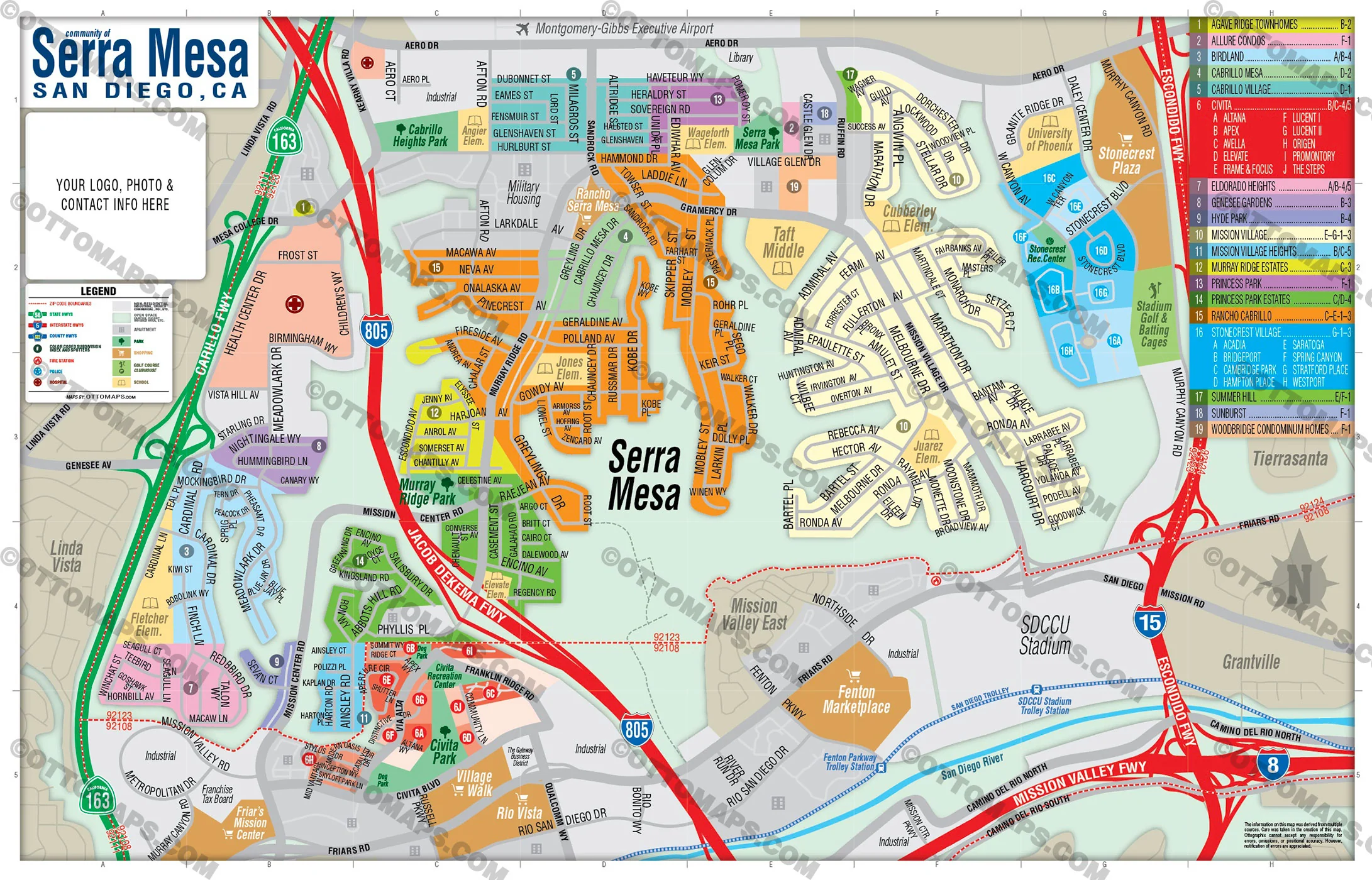 Serra Mesa Map, San Diego, CA - FILES - PDF and AI, editable, vector, royalty free
