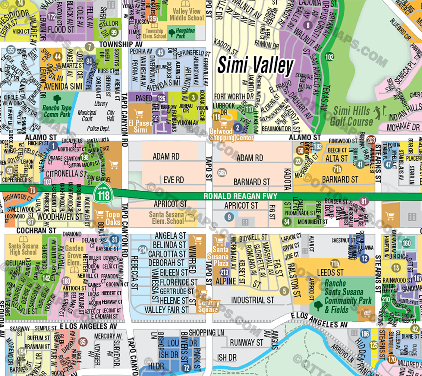 Simi Valley Map, Ventura County, CA - FILES - PDF and AI Files, editable, vector, royalty free - Image 2