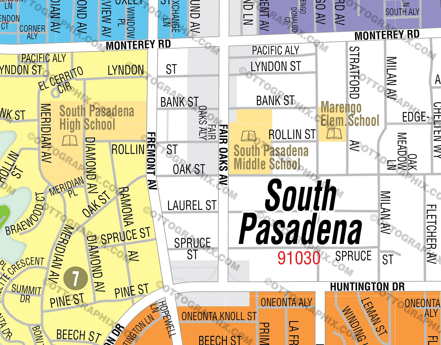 South Pasadena Map, Los Angeles County, CA - FILES - PDF and AI, editable, vector, royalty free - Image 2