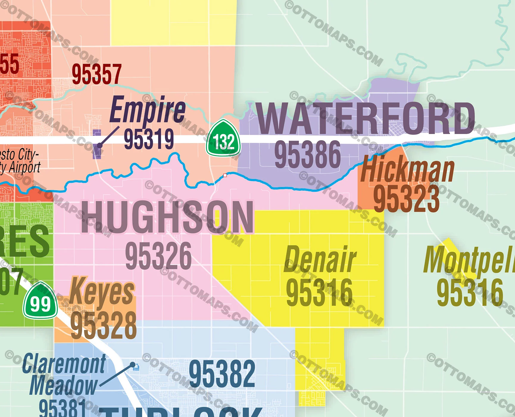 Stanislaus County Zip Code Map - California - FILES - PDF and AI, editable, vector, royalty free - Image 2