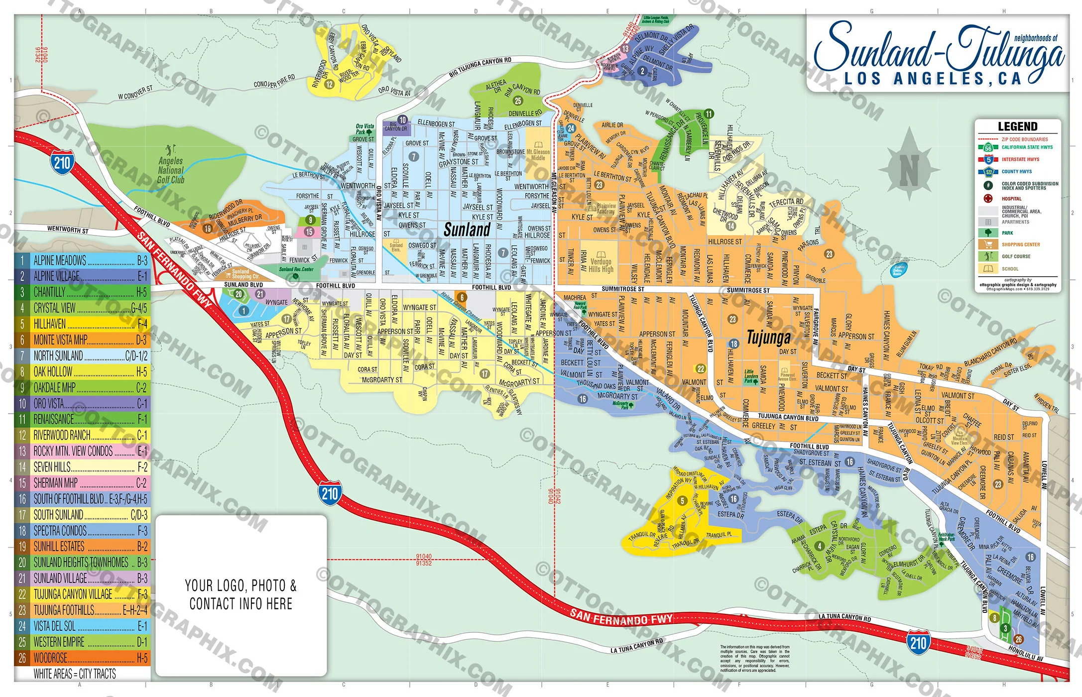 Sunland-Tujunga Map, Los Angeles County, CA - FILES - PDF and AI, editable, vector, royalty free