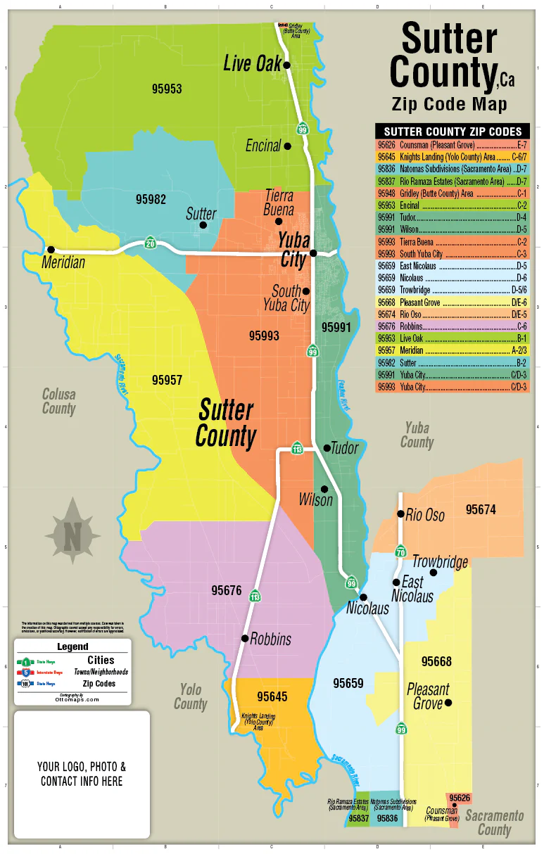 Sutter County Zip Code Map - FILES - PDF and AI, editable, vector, royalty free - Image 2