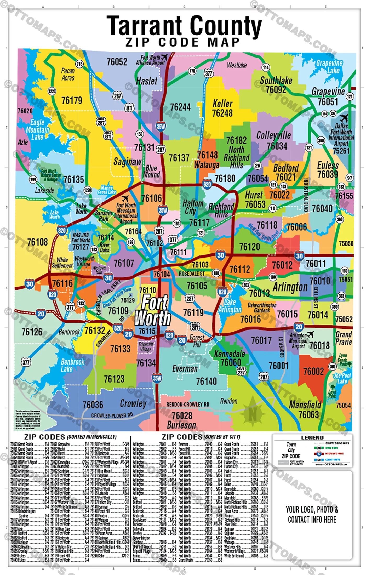Tarrant County Zip Code Map - FILES - PDF and AI Files, editable, vector, royalty free