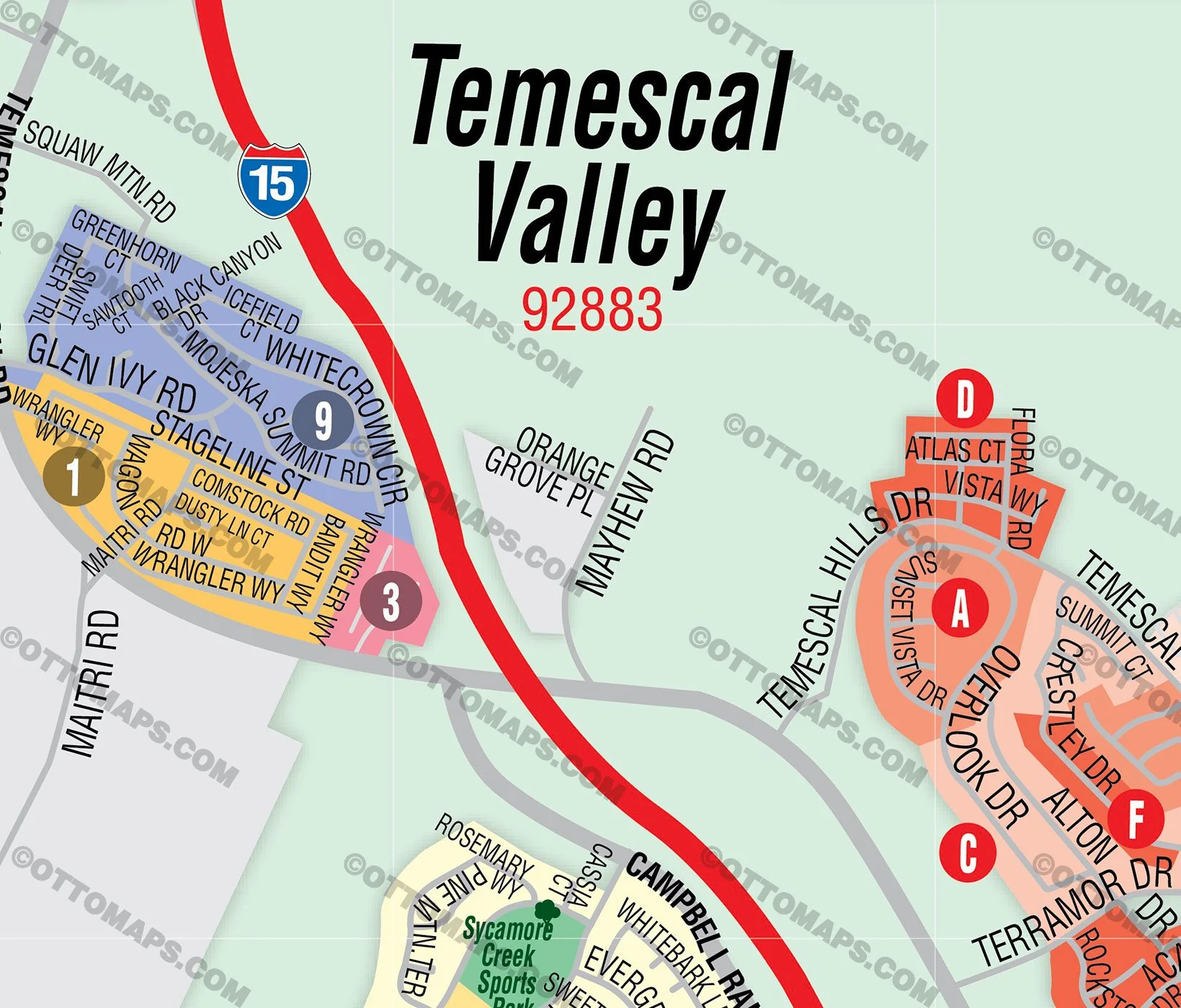 Temescal Valley Map, Riverside County - FILES - PDF and AI, editable, vector, royalty free - Image 2