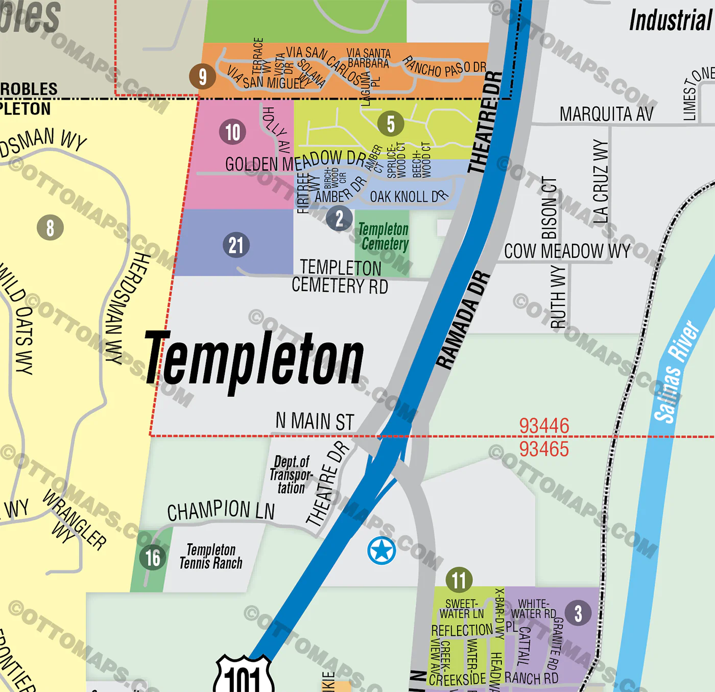 Templeton Map, San Luis Obispo County, CA - FILES - PDF and AI, editable, vector, royalty free - Image 2