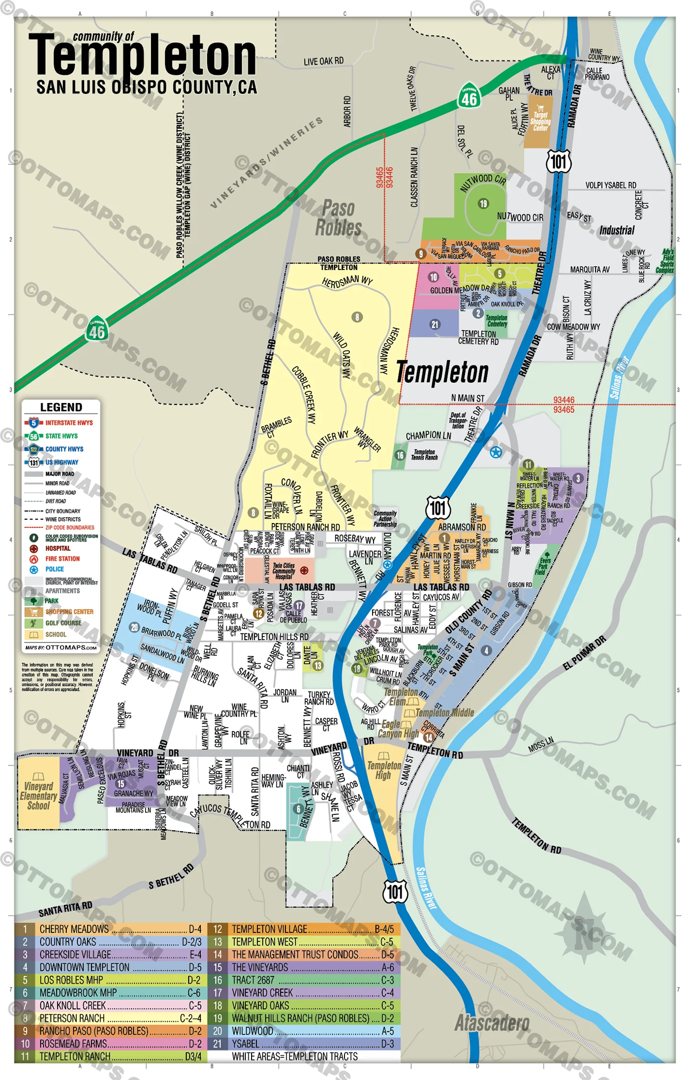 Templeton Map, San Luis Obispo County, CA - FILES - PDF and AI, editable, vector, royalty free - Image 3