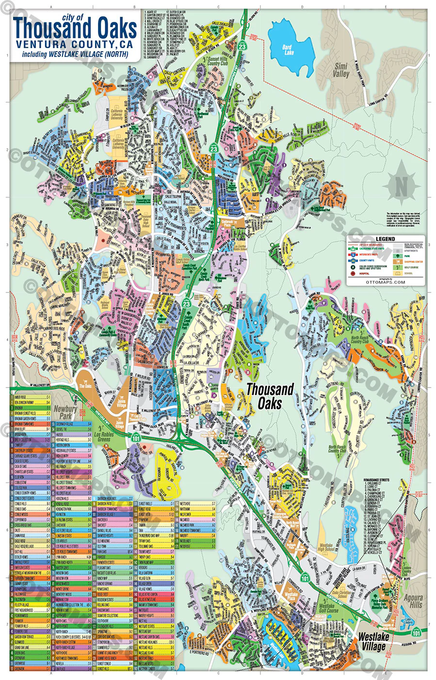 Thousand Oaks Map, Ventura County, CA - FILES - PDF and AI, editable, vector, royalty free