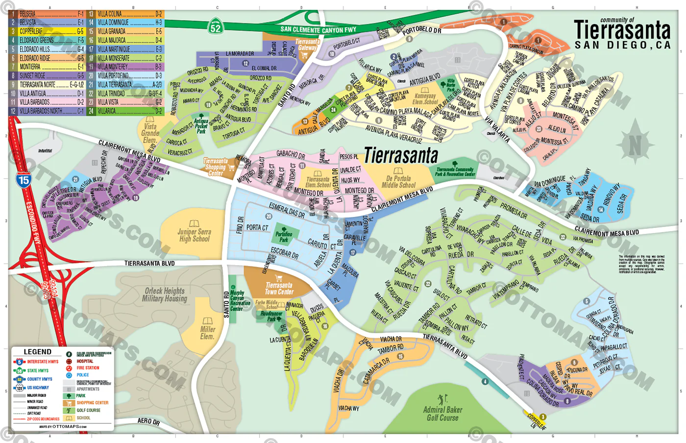 Tierrasanta Map, San Diego County, CA - FILES - PDF and AI, editable, vector, royalty free