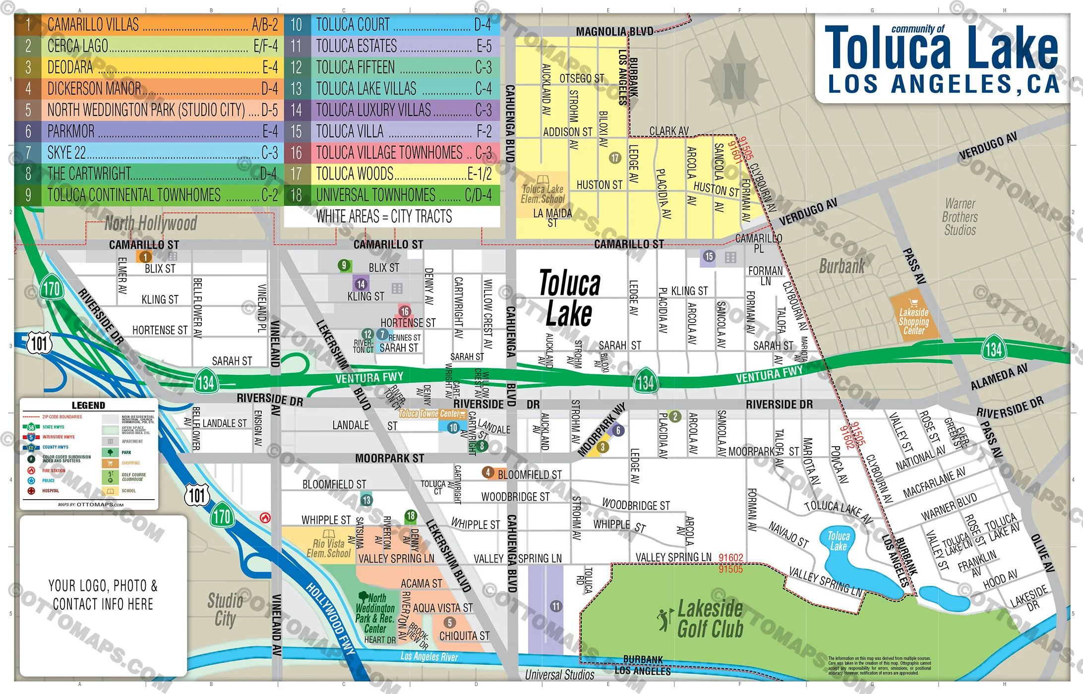Toluca Lake Map, Los Angeles, CA - FILES - PDF and AI, editable, vector, royalty free