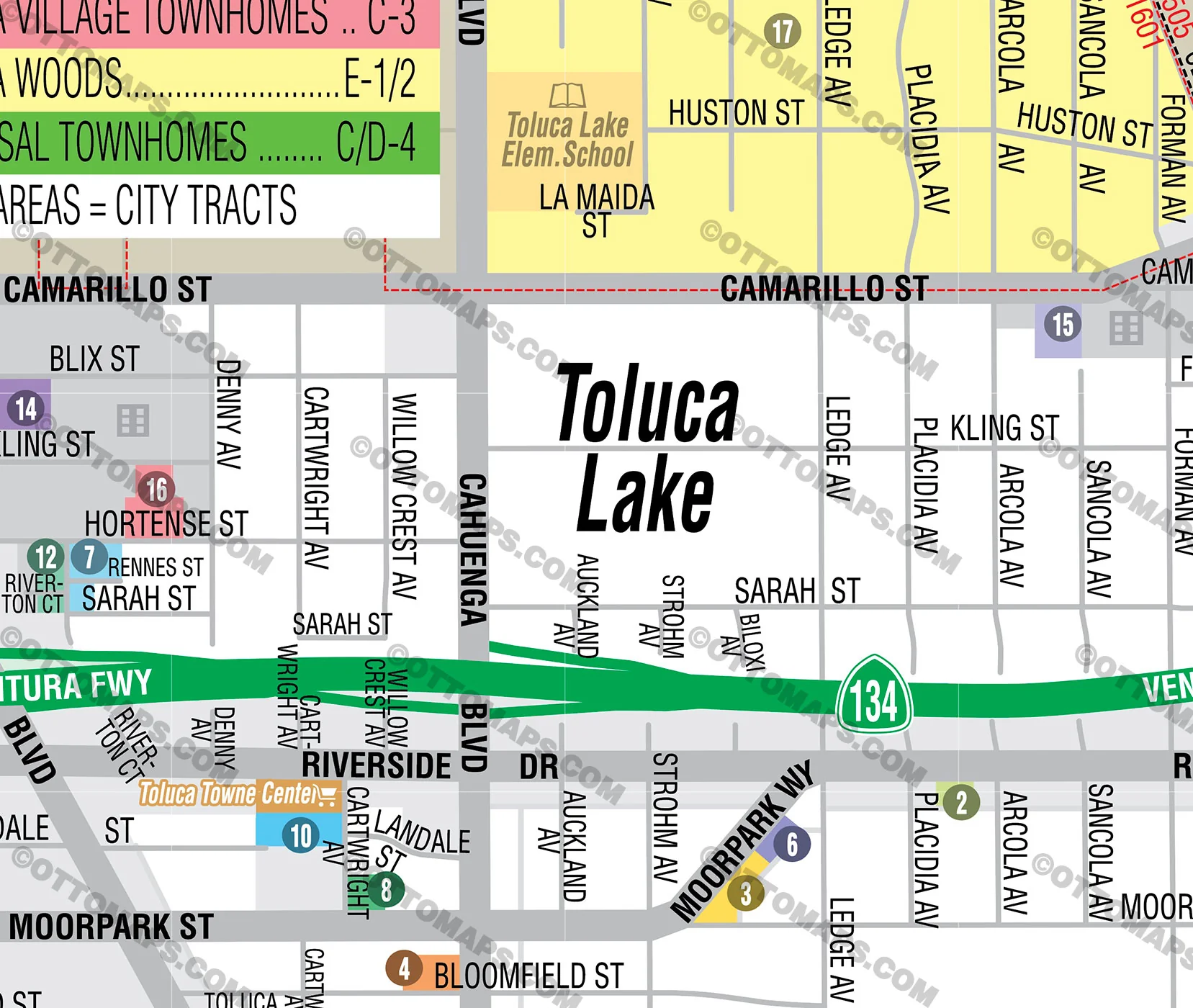 Toluca Lake Map, Los Angeles, CA - FILES - PDF and AI, editable, vector, royalty free - Image 2