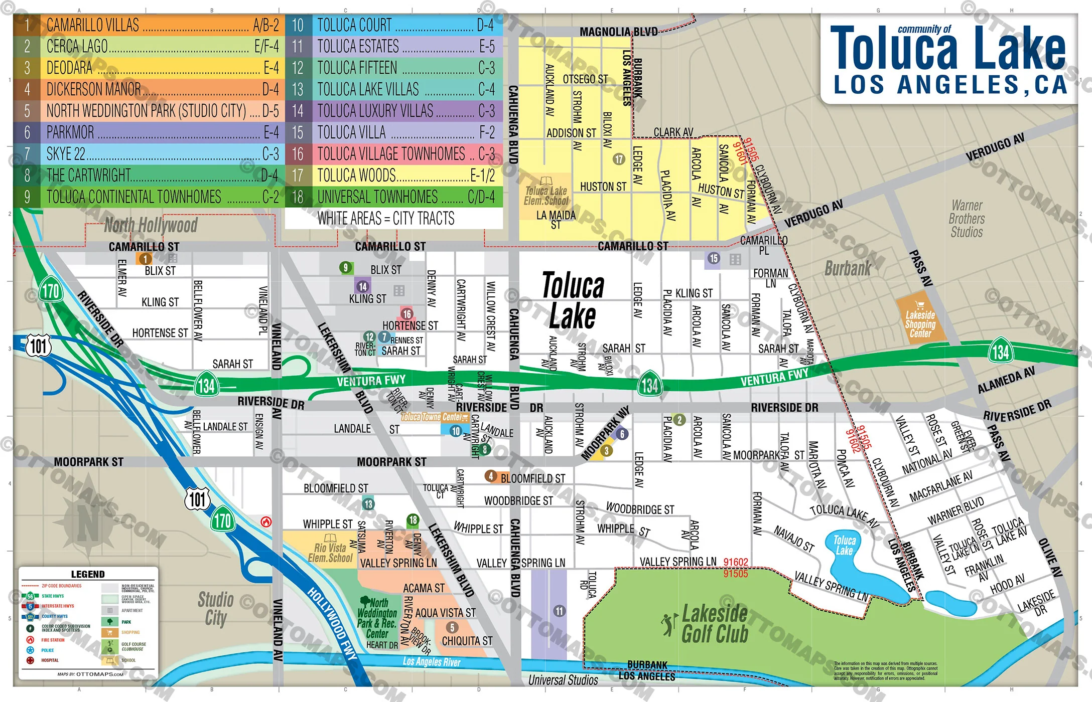 Toluca Lake Map, Los Angeles, CA - FILES - PDF and AI, editable, vector, royalty free - Image 3