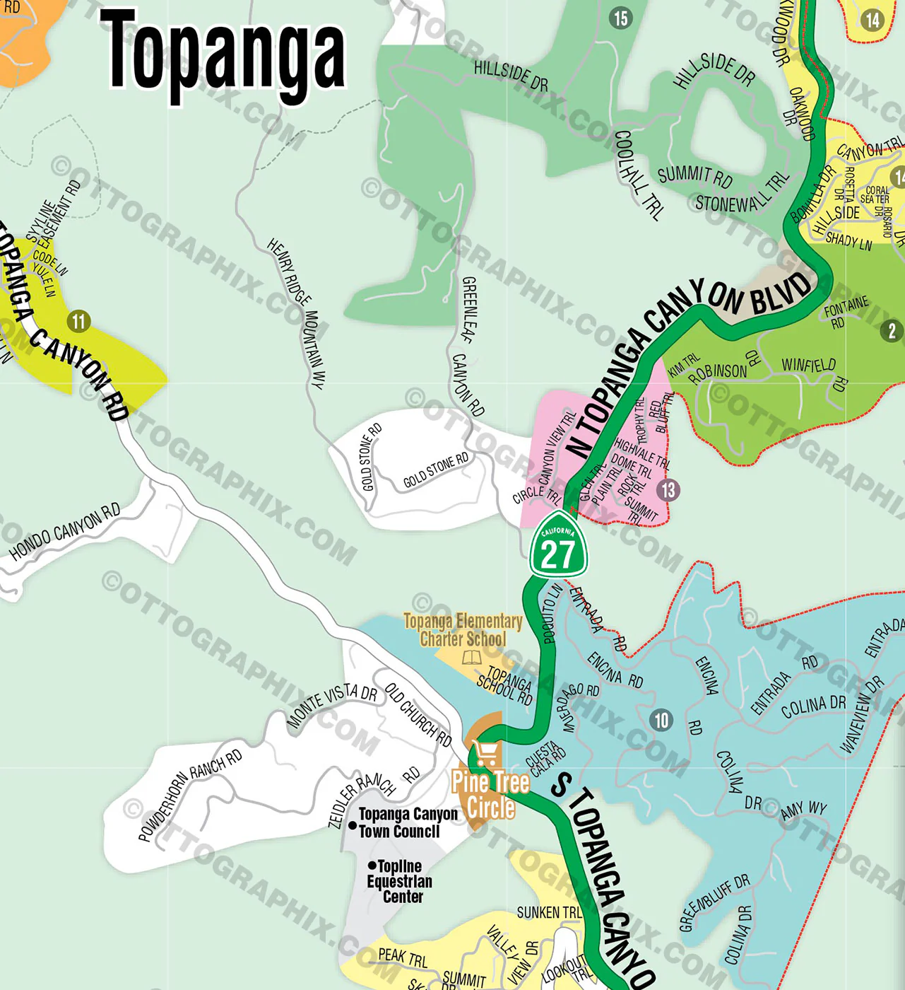 Topanga Map, Los Angeles County, CA - FILES - PDF and AI, editable, vector, royalty free - Image 2