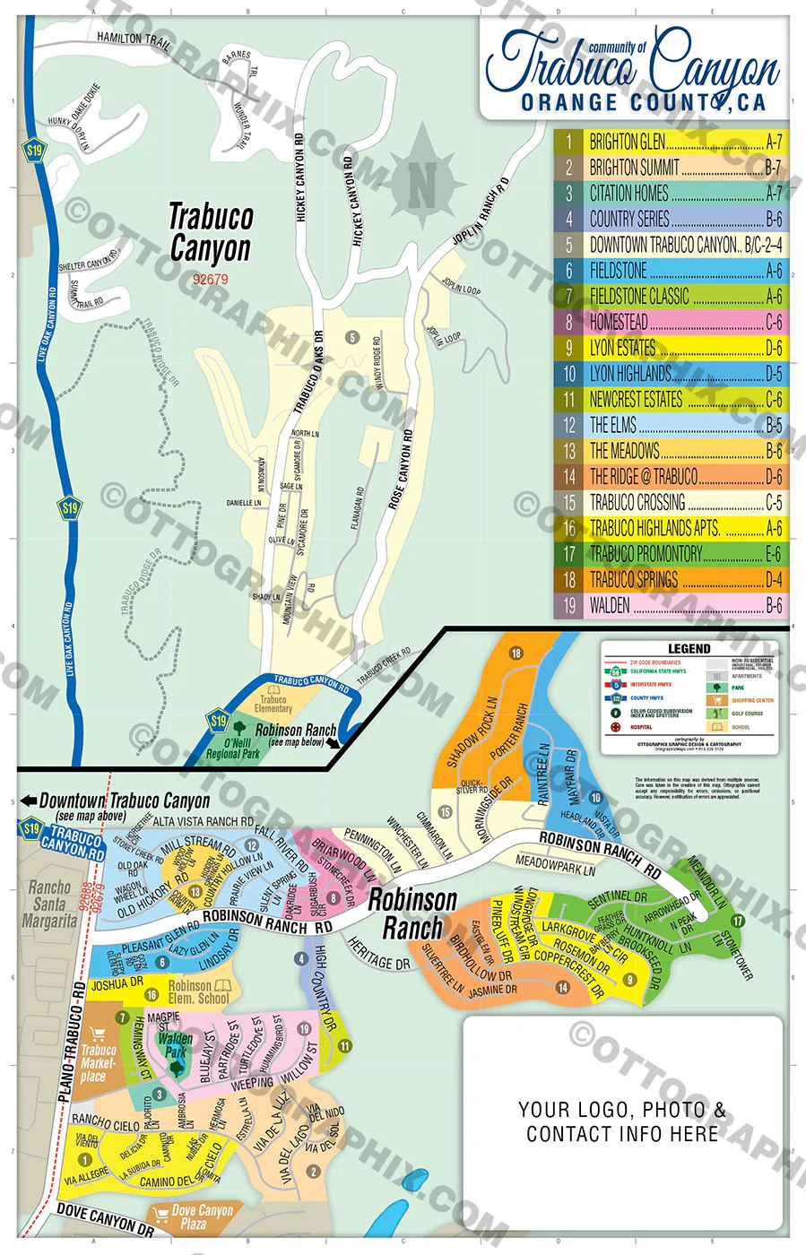Trabuco Canyon Map, Orange County, CA - FILES - PDF and AI, editable, vector, royalty free