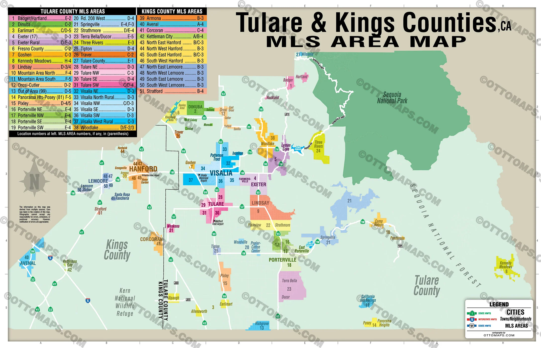 Tulare and Kings Counties MLS Area Map - California - FILES - PDF and AI, editable, vector, royalty free - Image 3