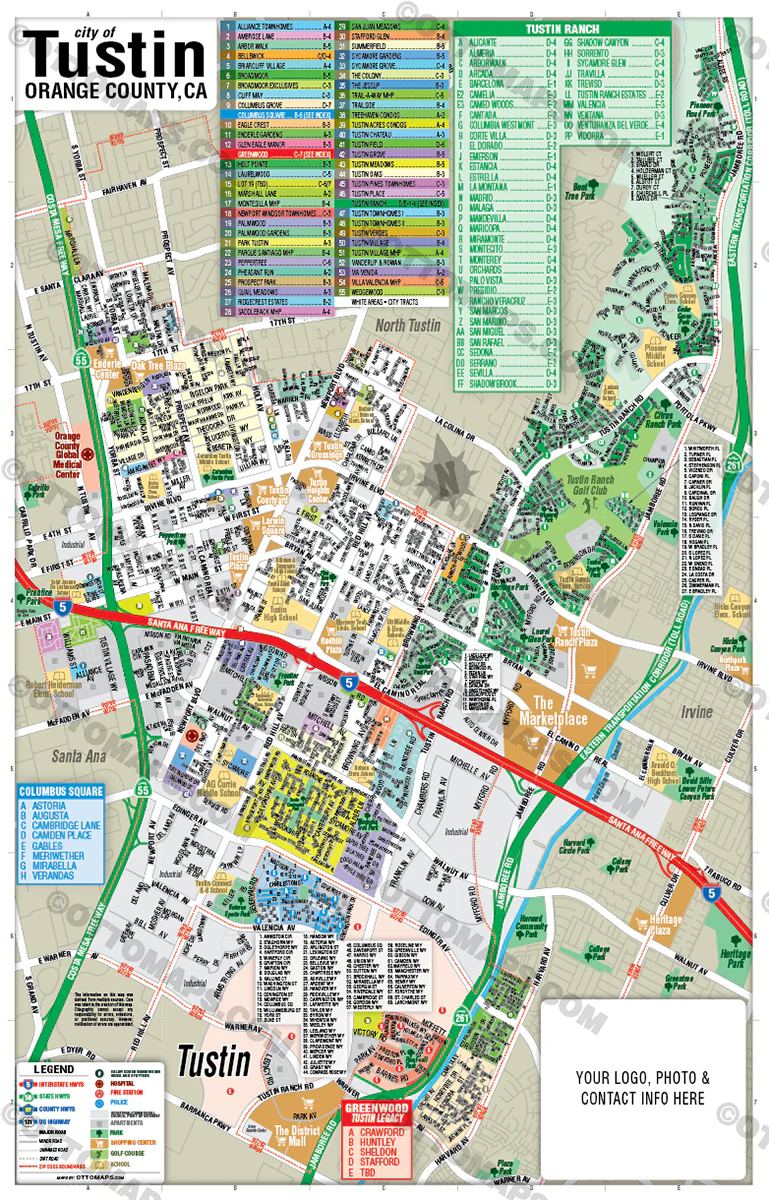 Tustin Map, Orange County, CA - FILES - PDF and AI, editable, vector, royalty free