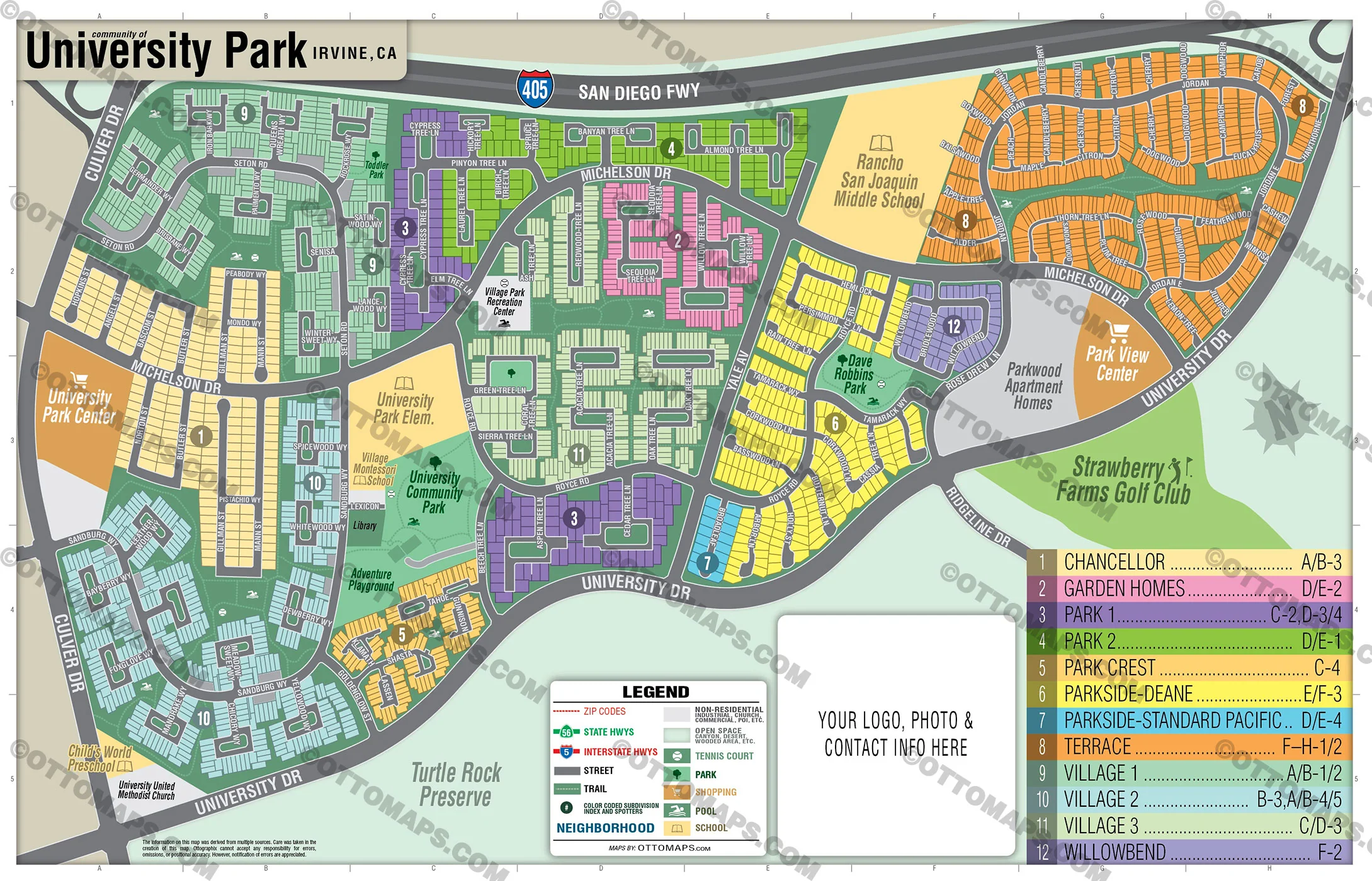 University Park Map, Irvine, CA - FILES - PDF and AI, editable, vector, royalty free