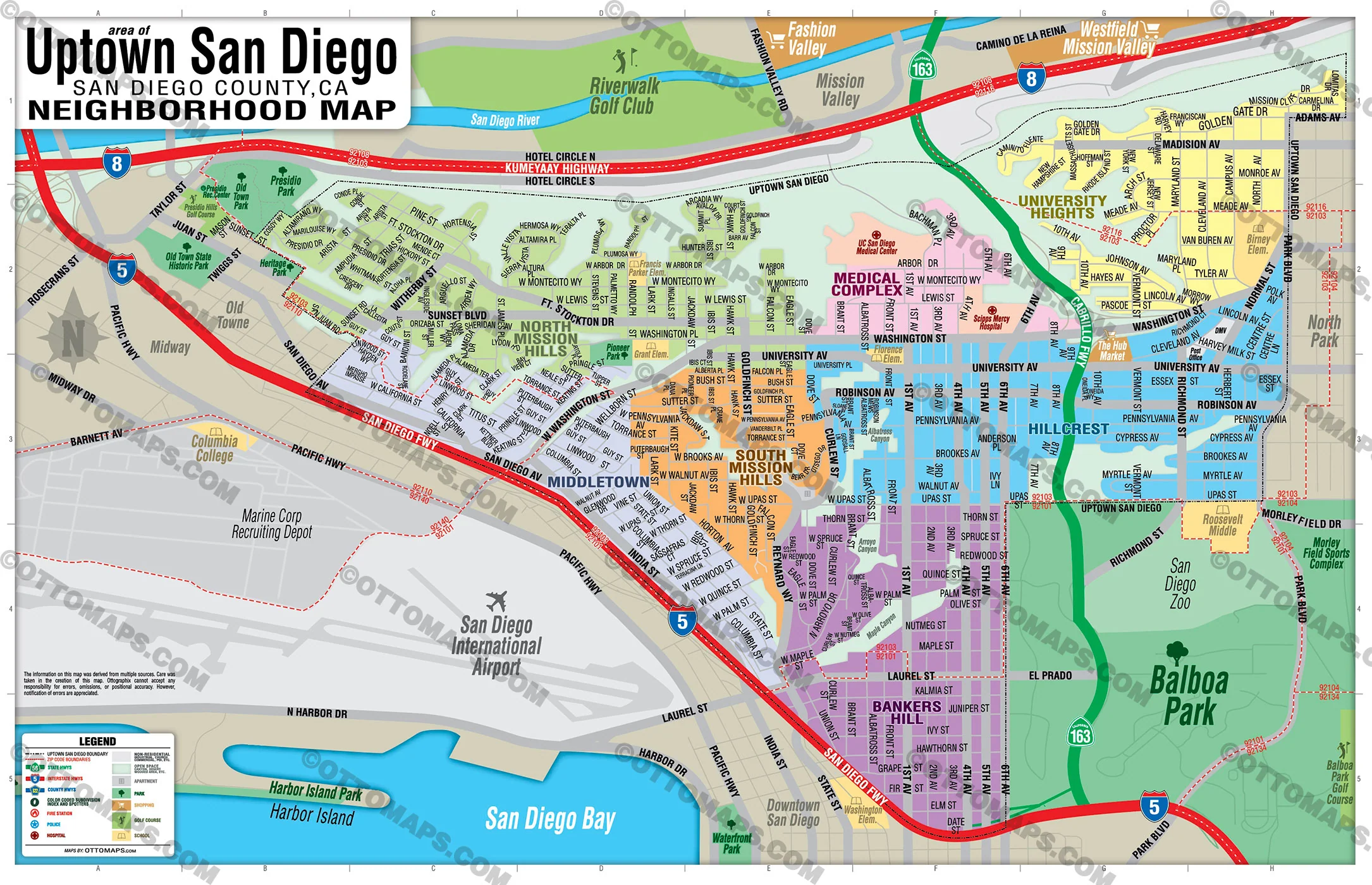 Uptown San Diego Neighborhood Map - FILES - PDF and AI, editable, vector, royalty free - Image 3