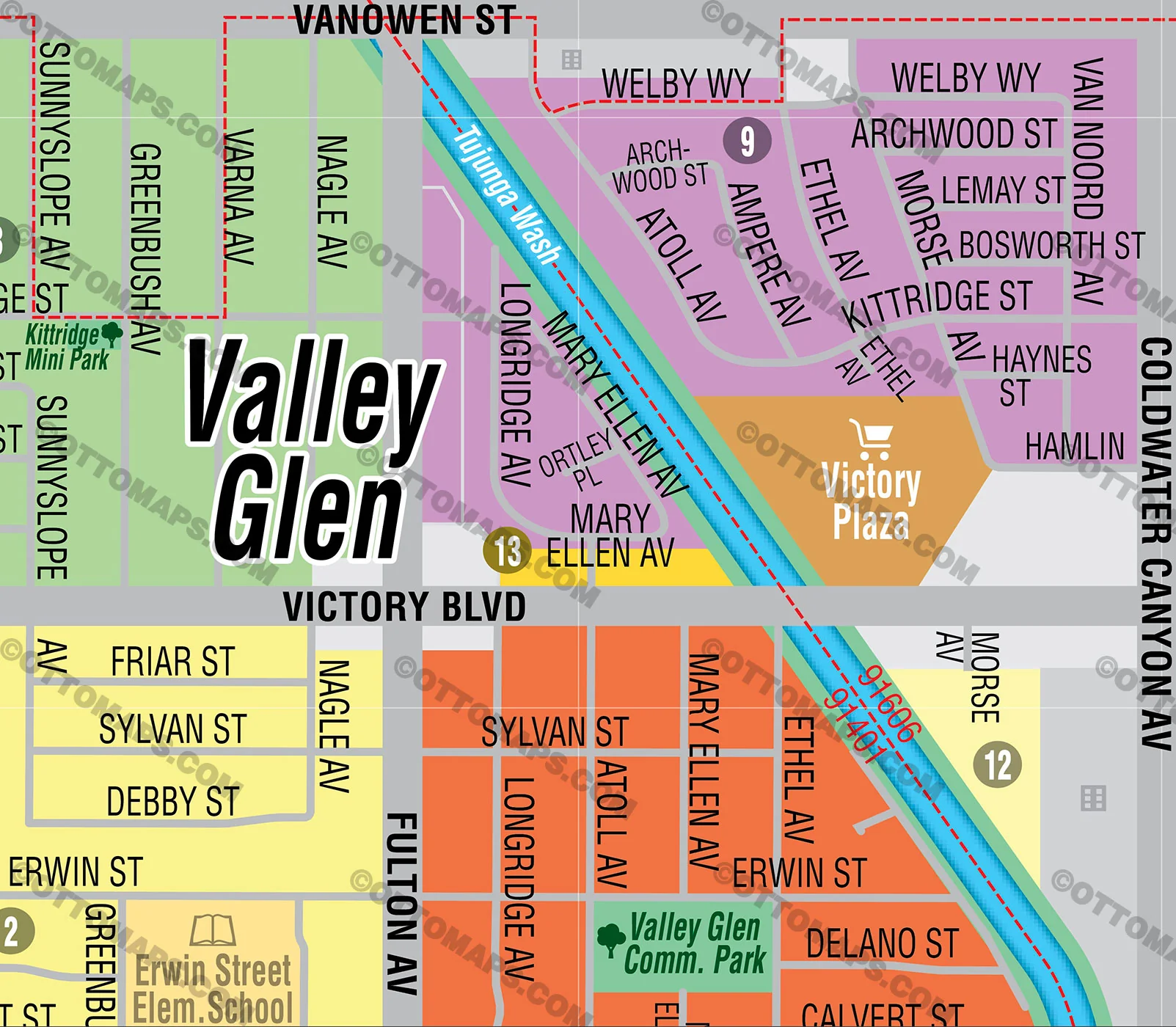 Valley Glen Map, Los Angeles - PDF, editable, royalty free - FILES - PDF and AI, editable, vector, royalty free - Image 2
