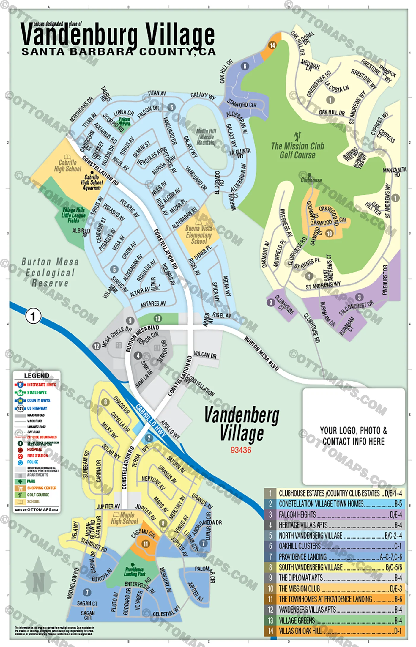 Vandenberg Village Map, Santa Barbara County, CA - FILES - PDF and AI, editable, vector, royalty free - Image 3