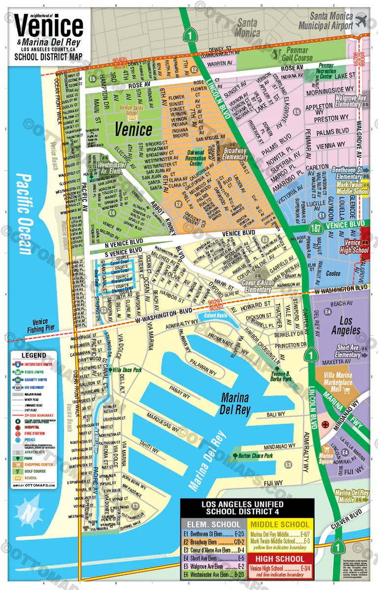 Venice School District Map with Marina Del Rey - FILES - PDF and AI, editable, vector, royalty free