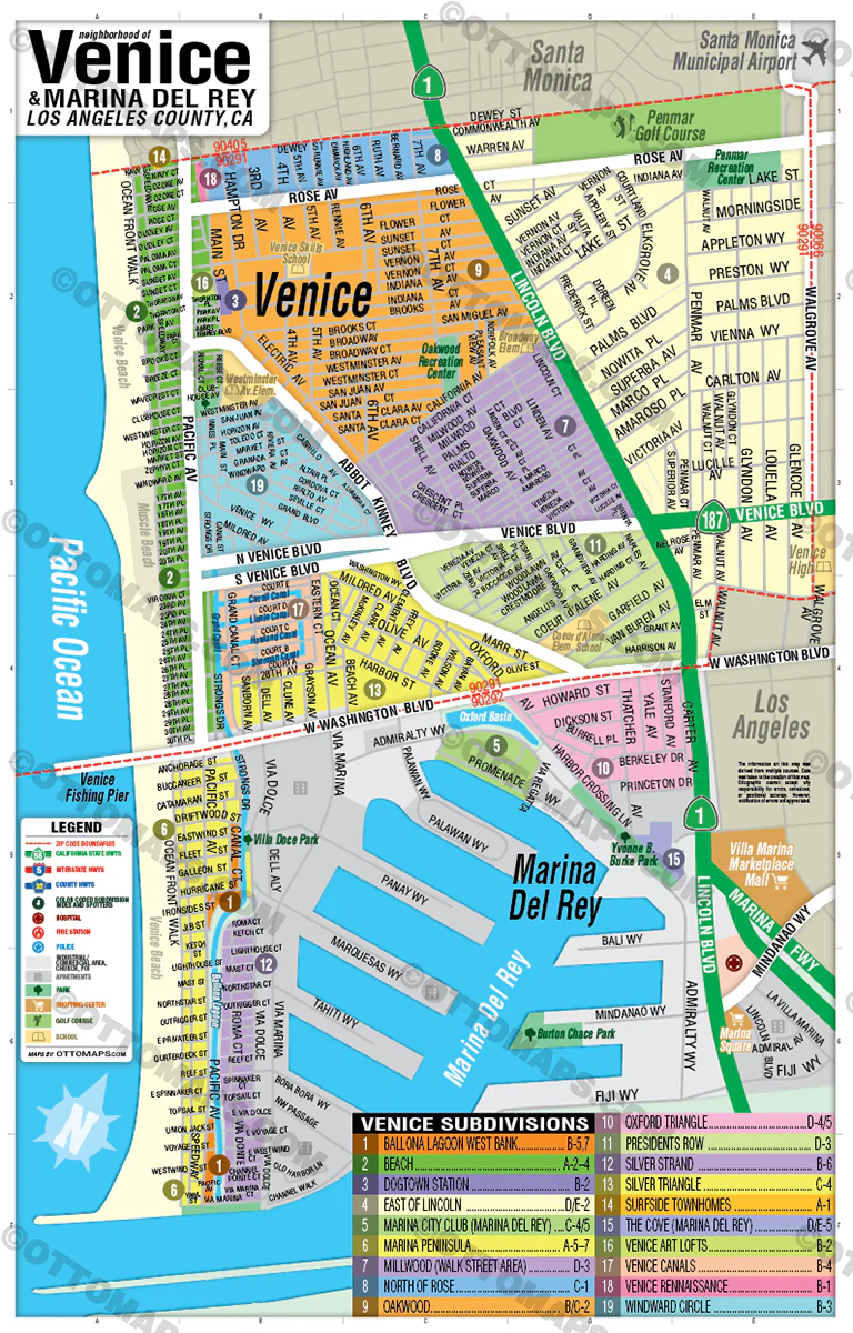 Venice Map, Los Angeles, CA - FILES - PDF and AI, editable, vector, royalty free