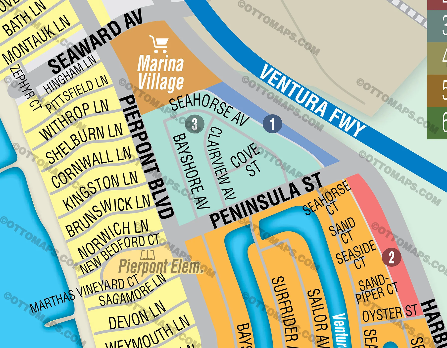 Ventura Beach Map / Ventura Harbor Map, Ventura, CA - FILES - PDF and AI, editable, vector, royalty free - Image 3