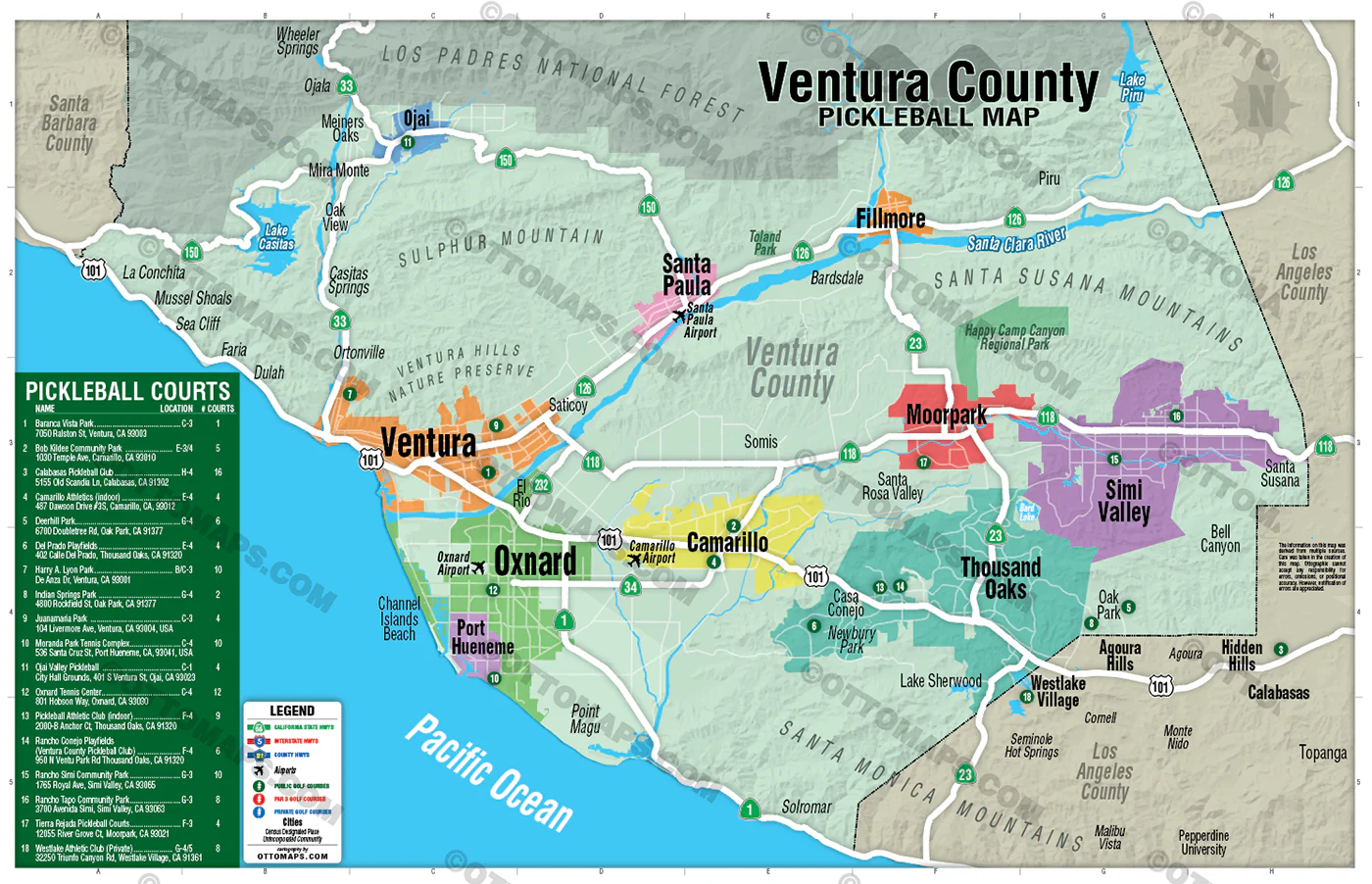 Ventura County Pickleball Map - FILES - PDF and Adobe Illustrator - Image 3