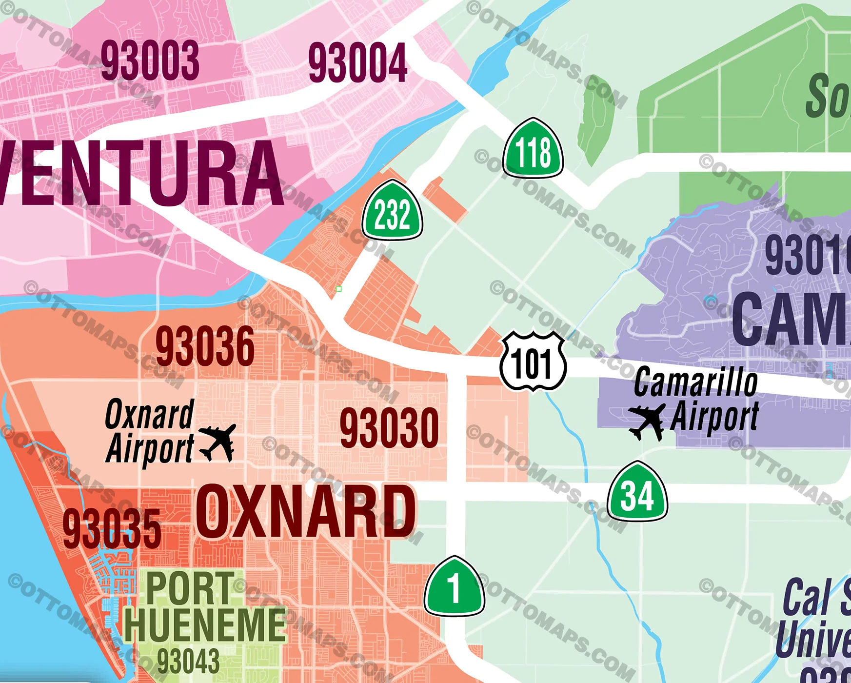 Ventura County Zip Code Map - California - FILES - PDF and AI, editable, vector, royalty free - Image 2