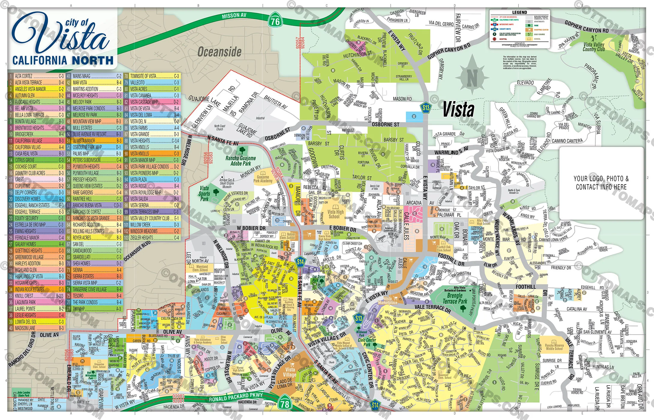 Vista Map - FULL (comes with 3 maps: Full, North & South), San Diego County, CA - FILES - PDF and AI, editable, vector, royalty free - Image 2