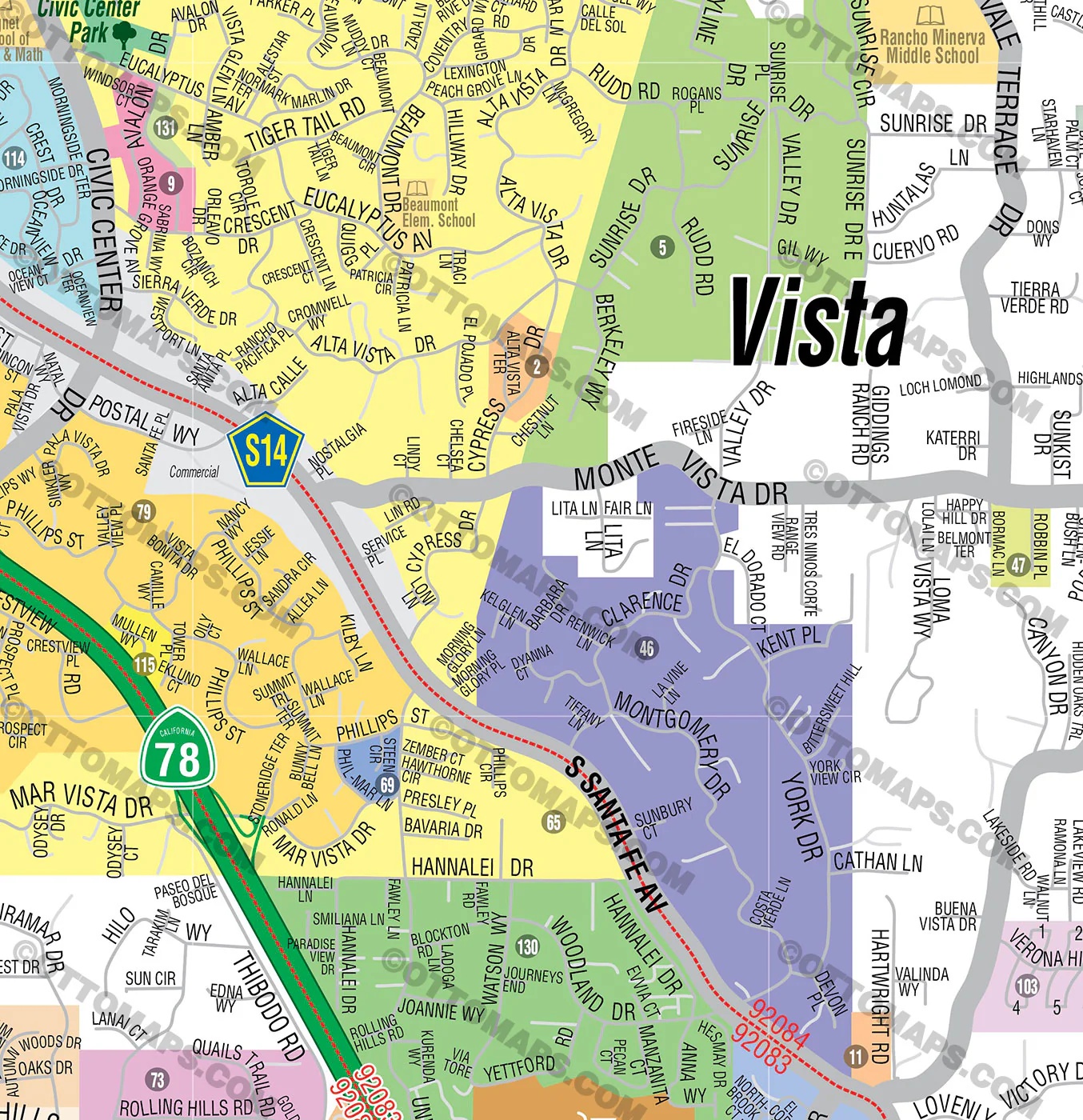 Vista Map - FULL (comes with 3 maps: Full, North & South), San Diego County, CA - FILES - PDF and AI, editable, vector, royalty free - Image 3