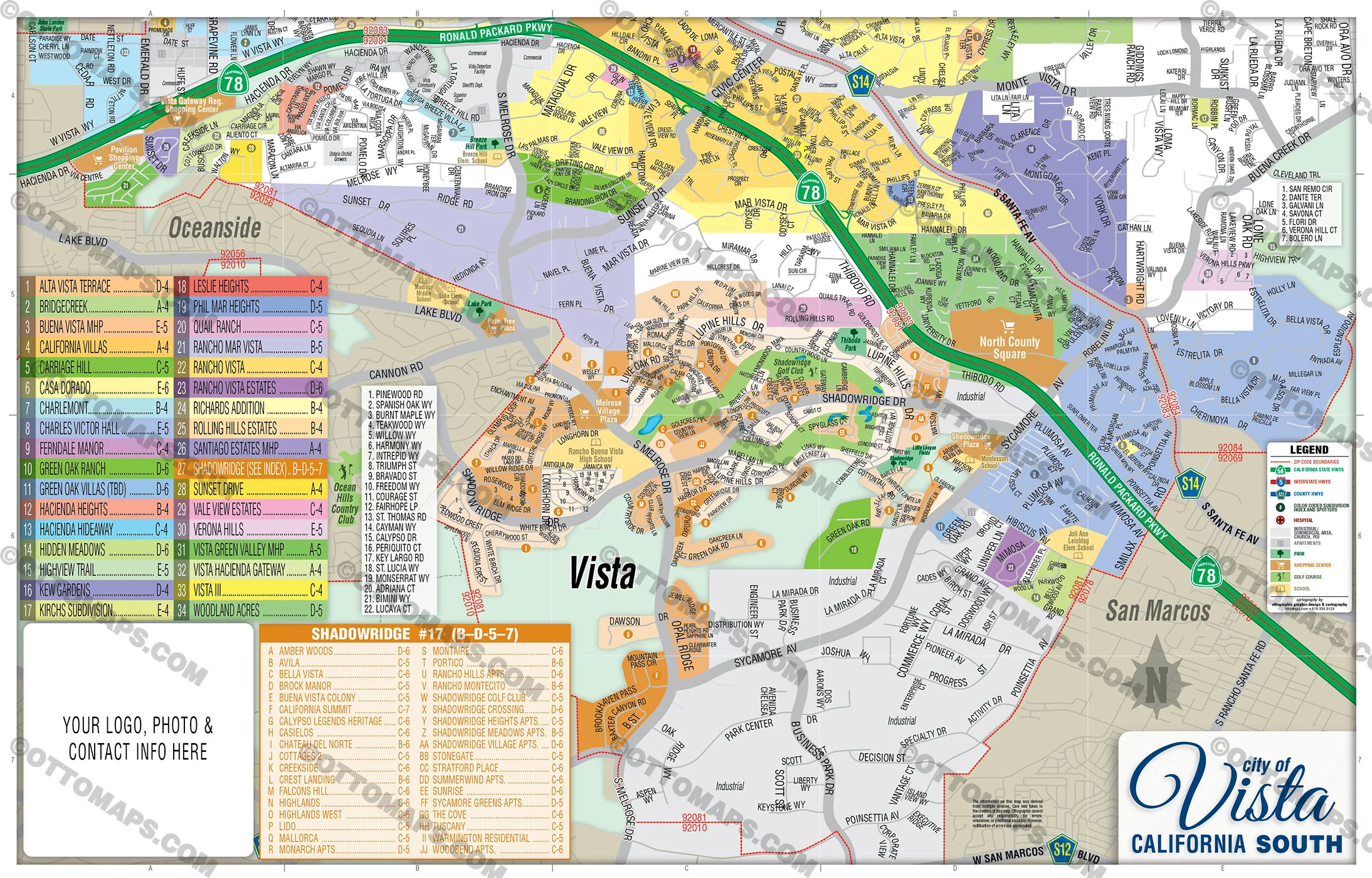 Vista Map - FULL (comes with 3 maps: Full, North & South), San Diego County, CA - FILES - PDF and AI, editable, vector, royalty free - Image 4