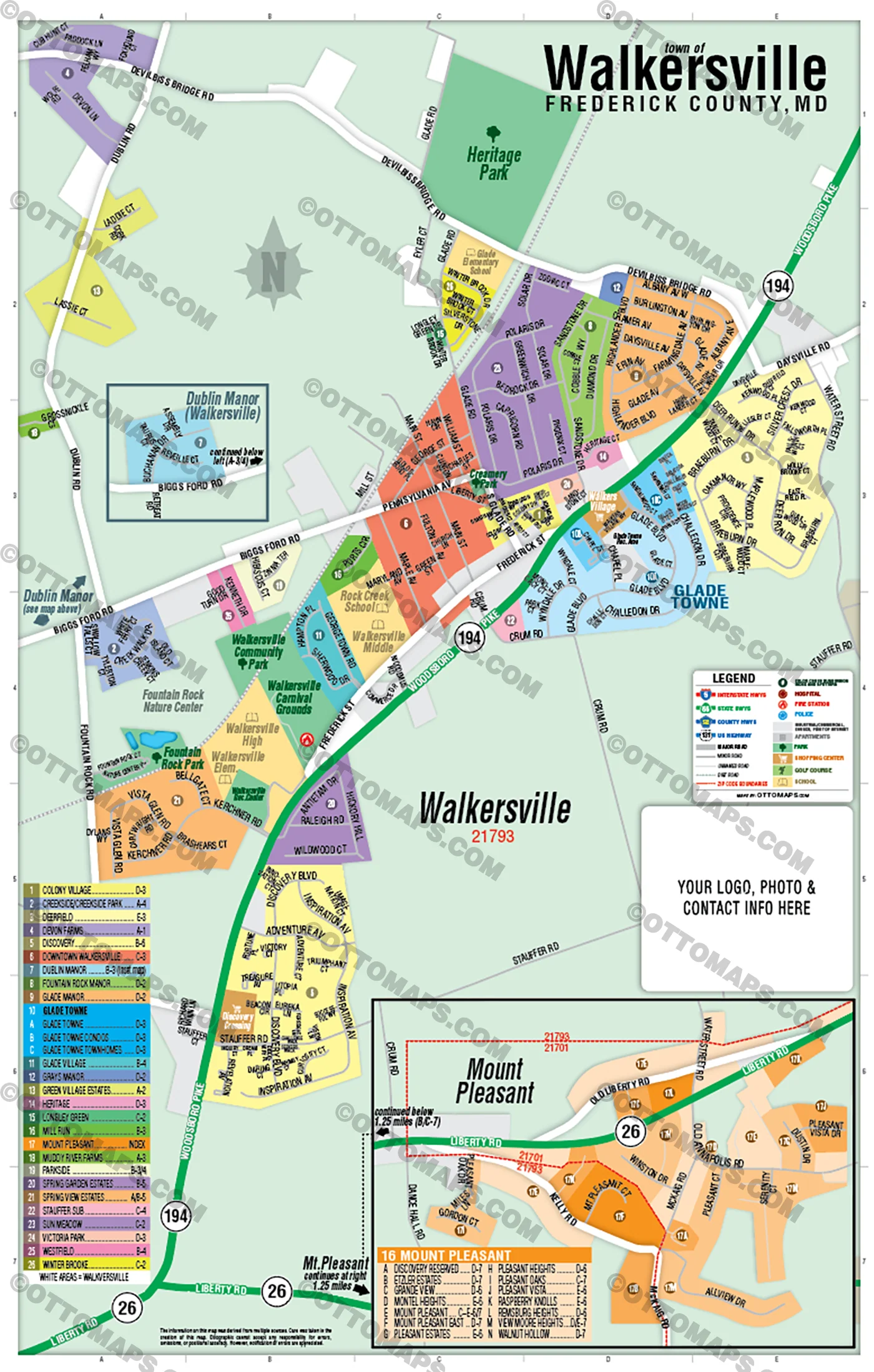 Walkersville Map, Frederick County, MD - FILES - PDF and AI Files, editable, vector, royalty free