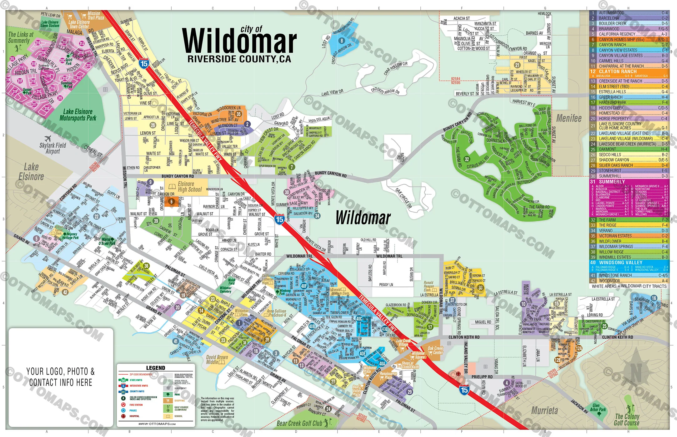 Wildomar Map, Riverside County, CA - FILES - PDF and AI, editable, vector, royalty free