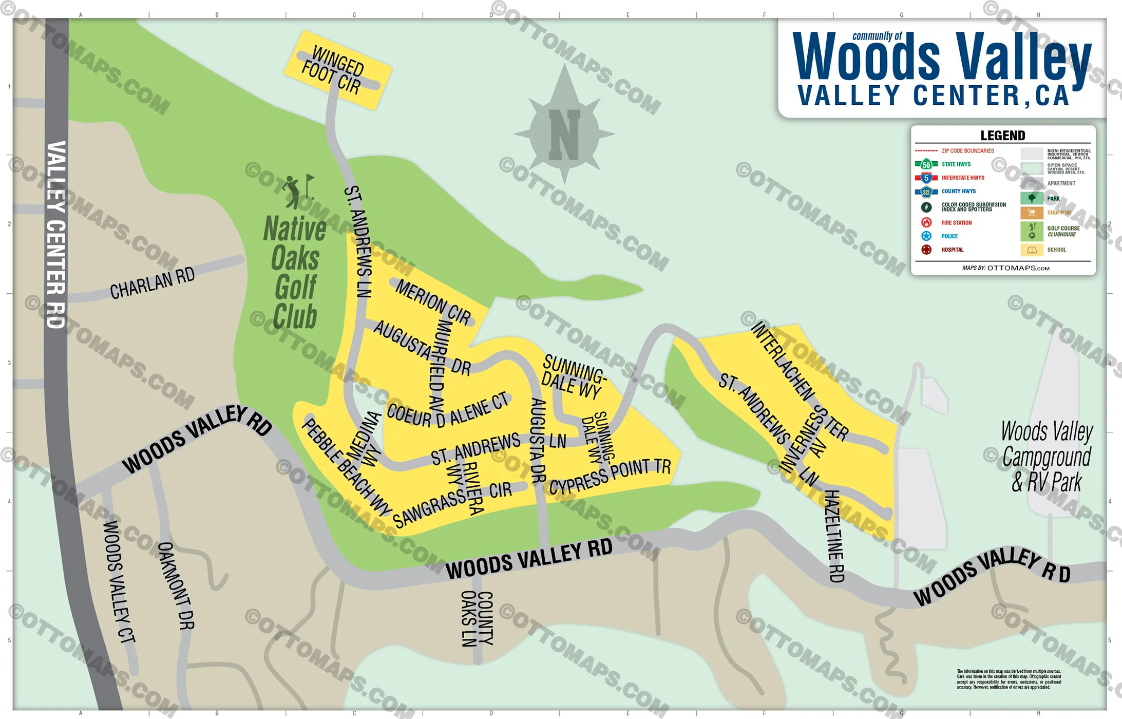 Woods Valley Map, Valley Center, CA - FILES - PDF and AI, editable, vector, royalty free - Image 2