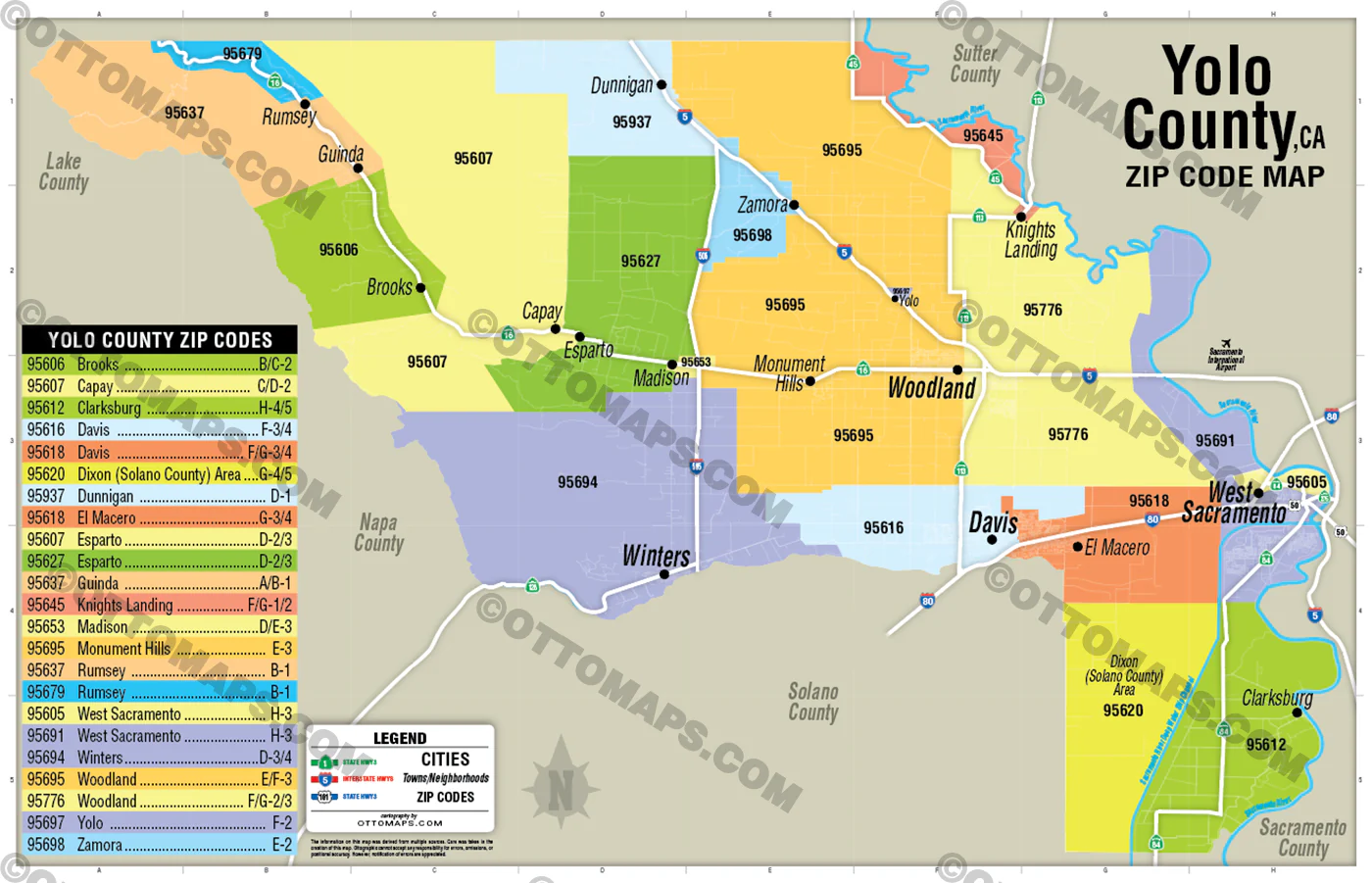 Yolo County Zip Code Map - FILES - PDF and AI, editable, vector, royalty free