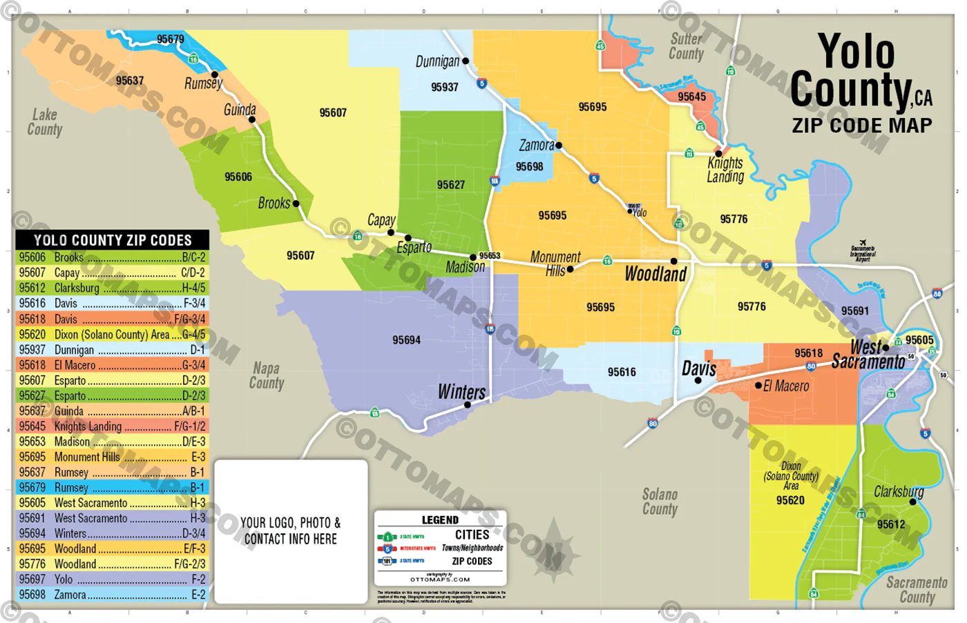 Yolo County Zip Code Map - FILES - PDF and AI, editable, vector, royalty free - Image 2