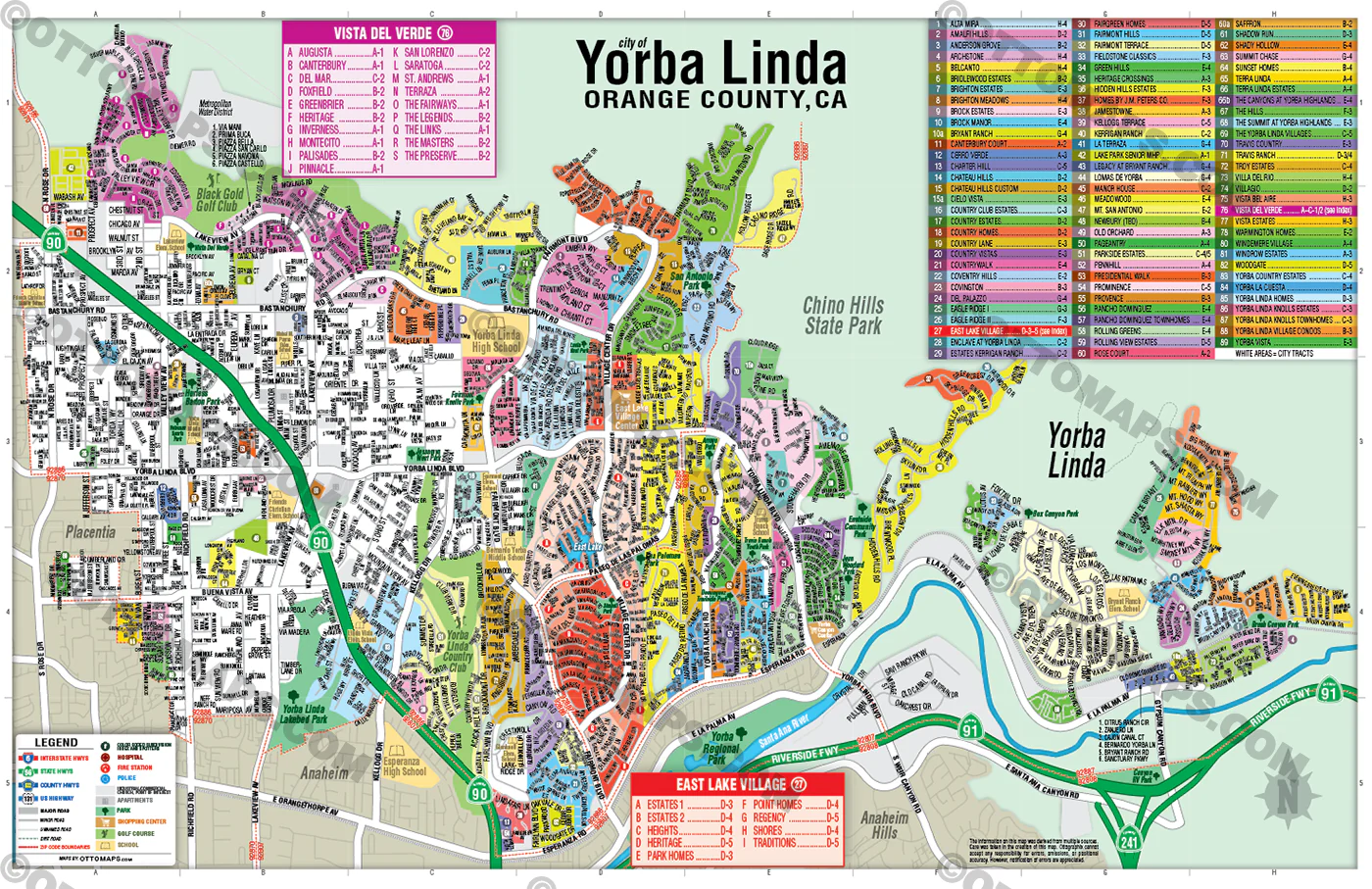 Yorba Linda Map, Orange County, CA - FILES - PDF and AI, editable, vector, royalty free