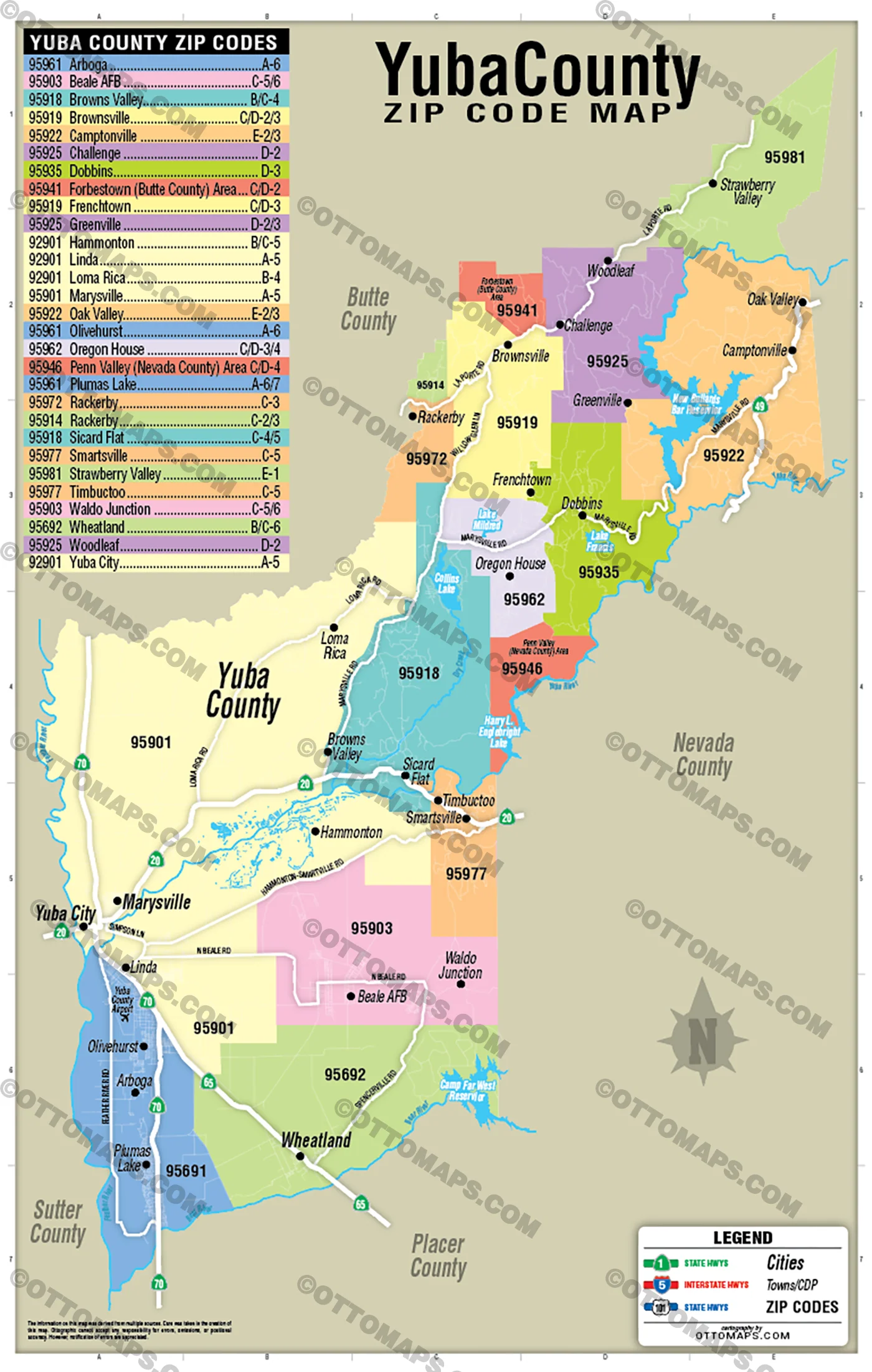 Yuba County Zip Code Map - POSTER PRINTS - Image 2